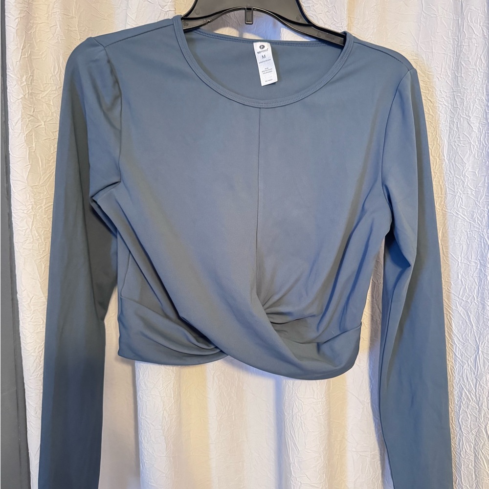90 Degree By Reflex Slate Blue Twist Front Blouse